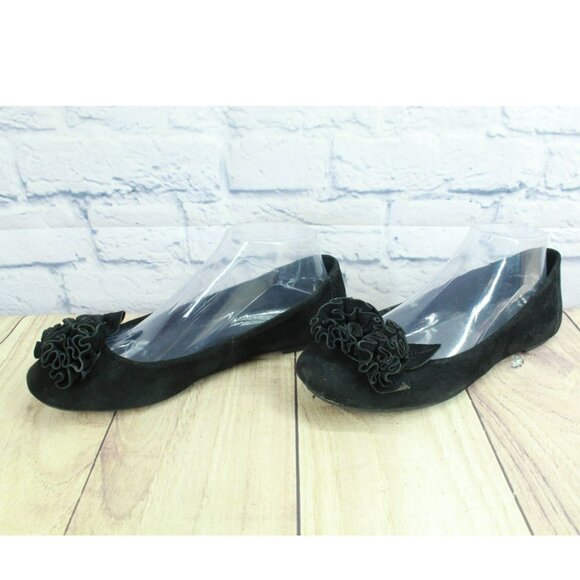 BOC Born Black Suede Slip-on Flower Top Casual Ballet Flat Shoes Size 9 M - Picture 2 of 10